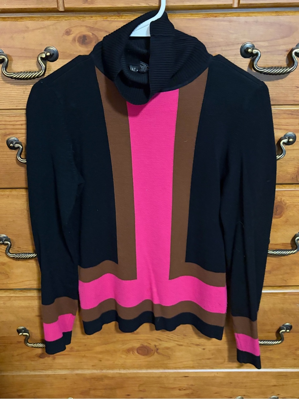 INC International Concepts Black Sweater with Pink and Brown Panels